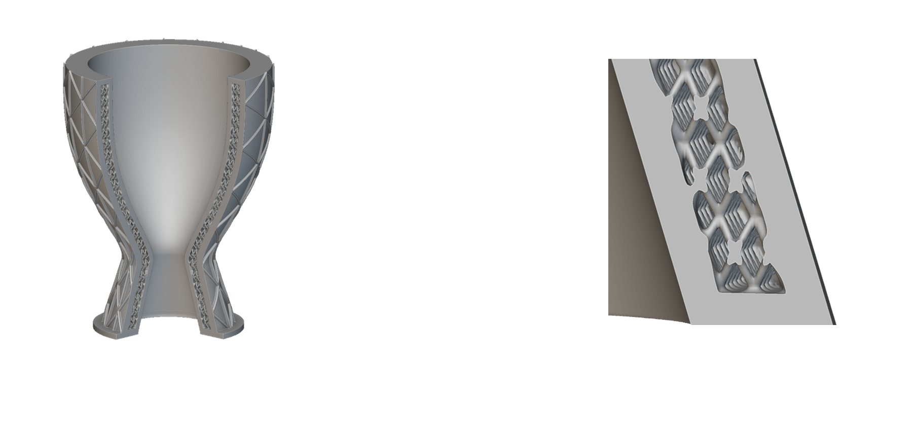 Lattice-reinforced nozzle concept render with a main nozzle view and a structural detail inset