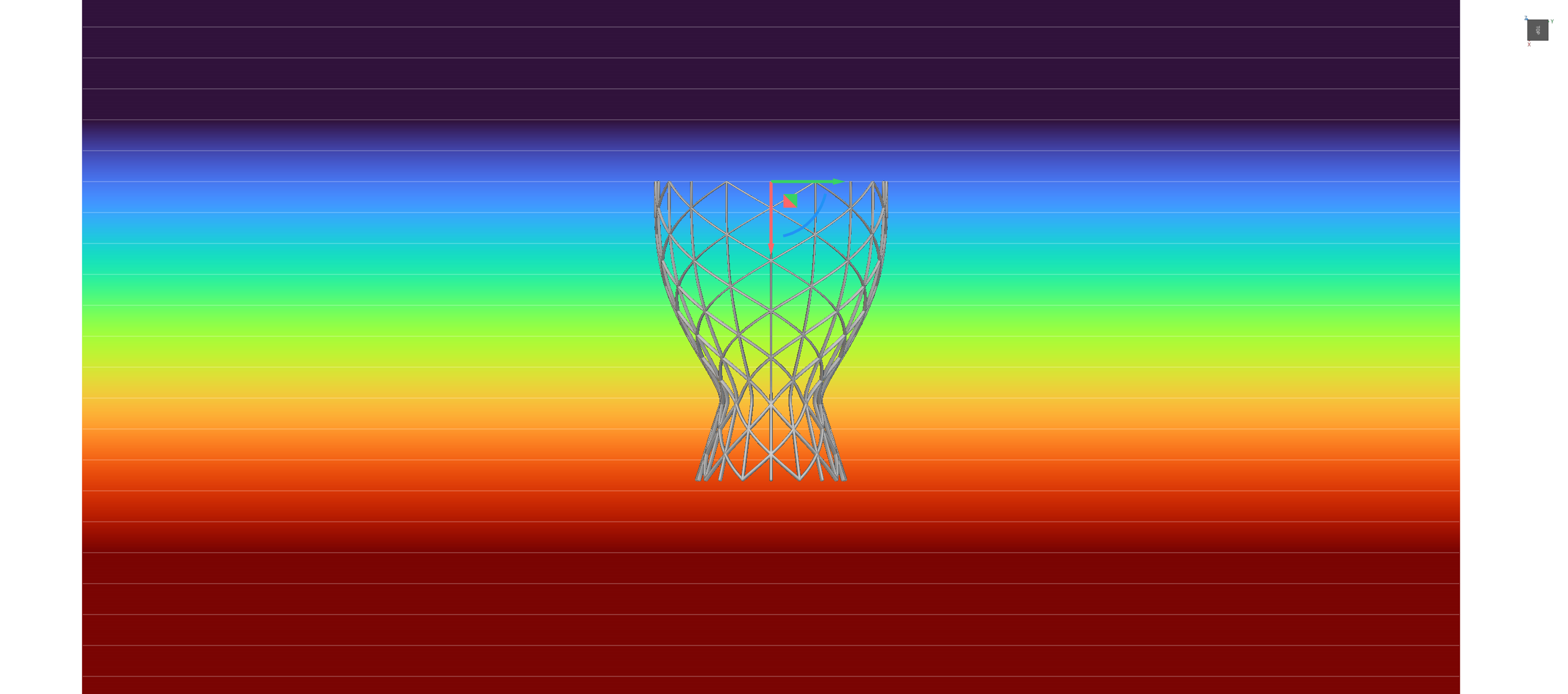 Gray hourglass-shaped isogrid lattice structure on a rainbow scalar field background